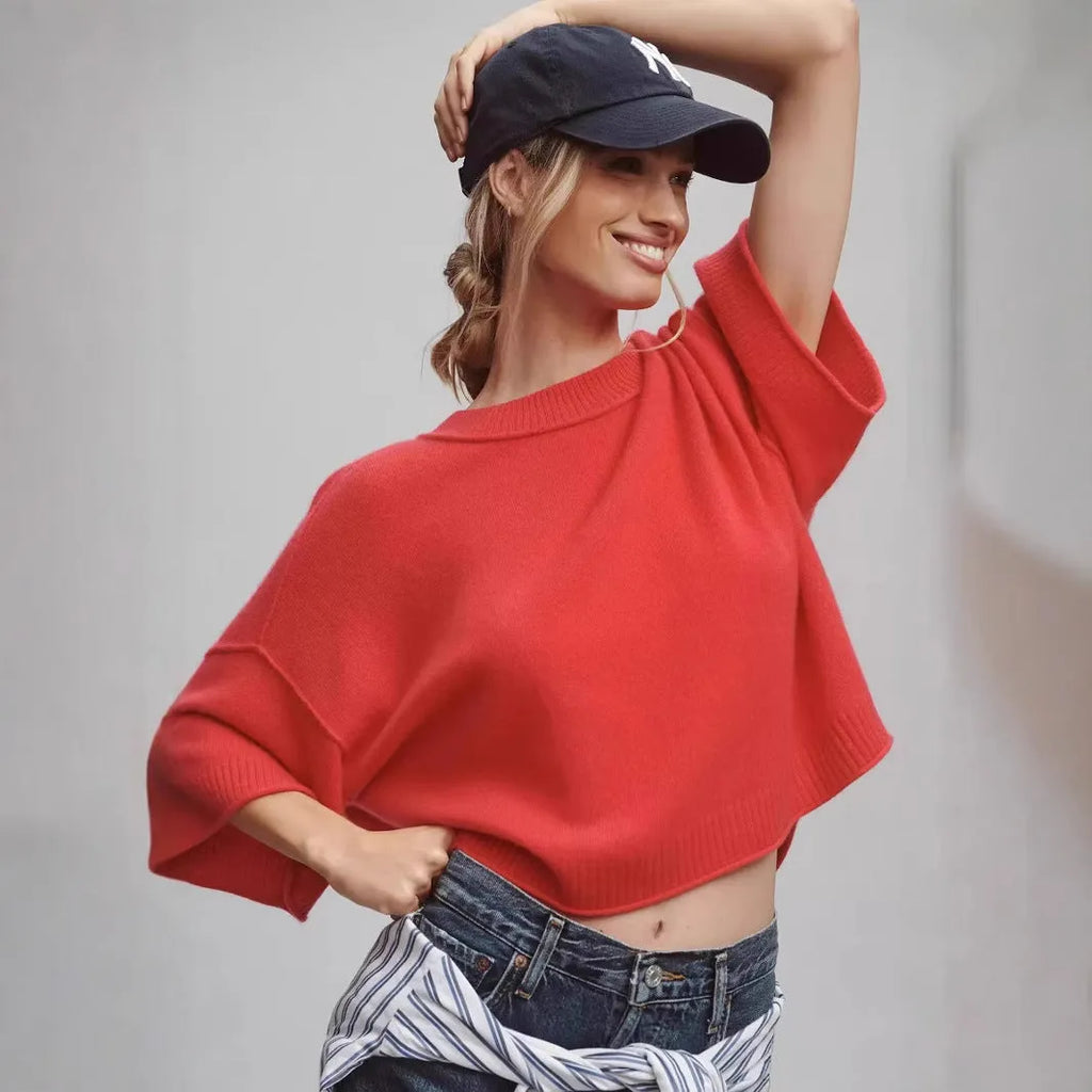Red or white viscose fibre t-shirt with exposed navel design, available in sizes S to XXXL