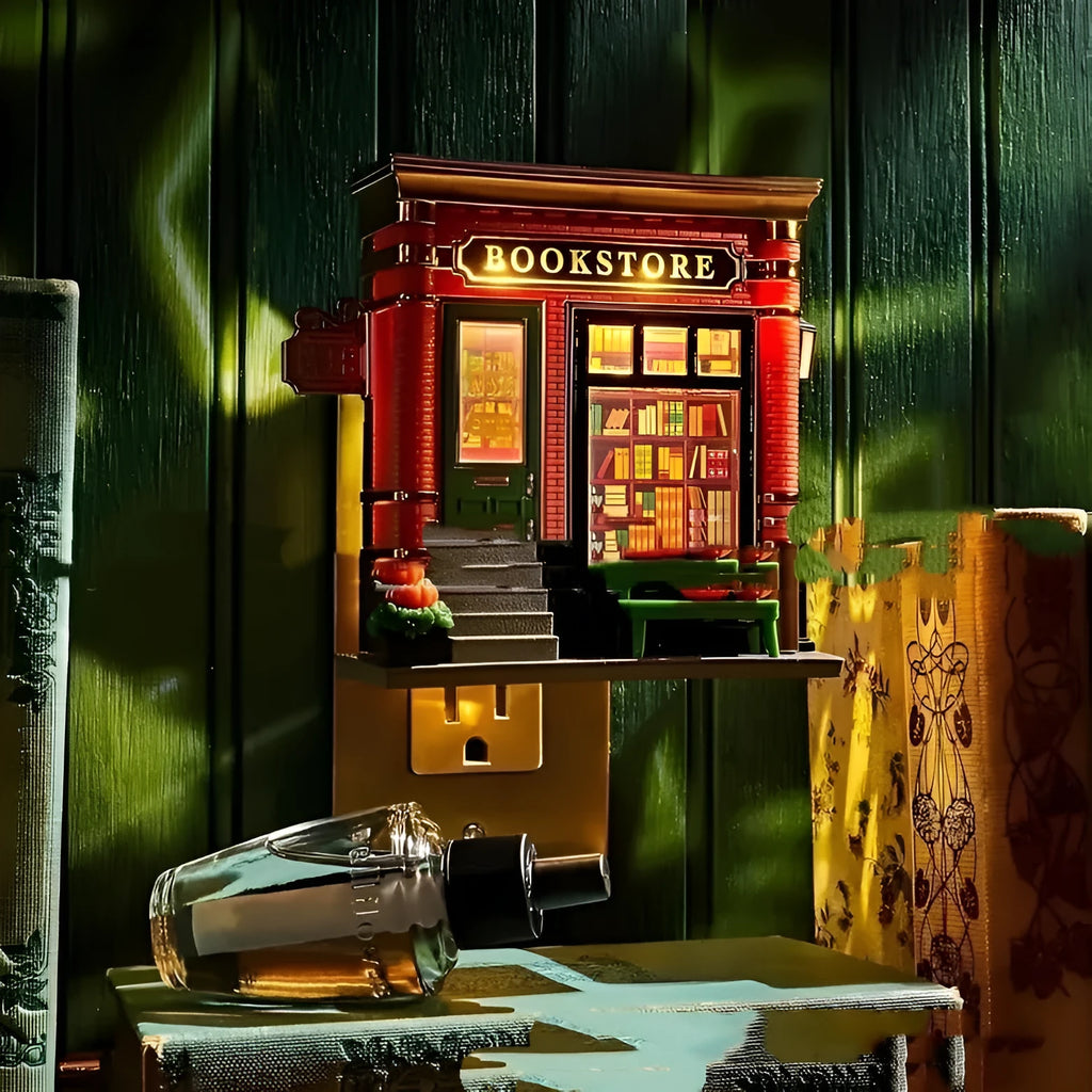Cartoon-style solid resin Christmas house night lamp ornament on a table.