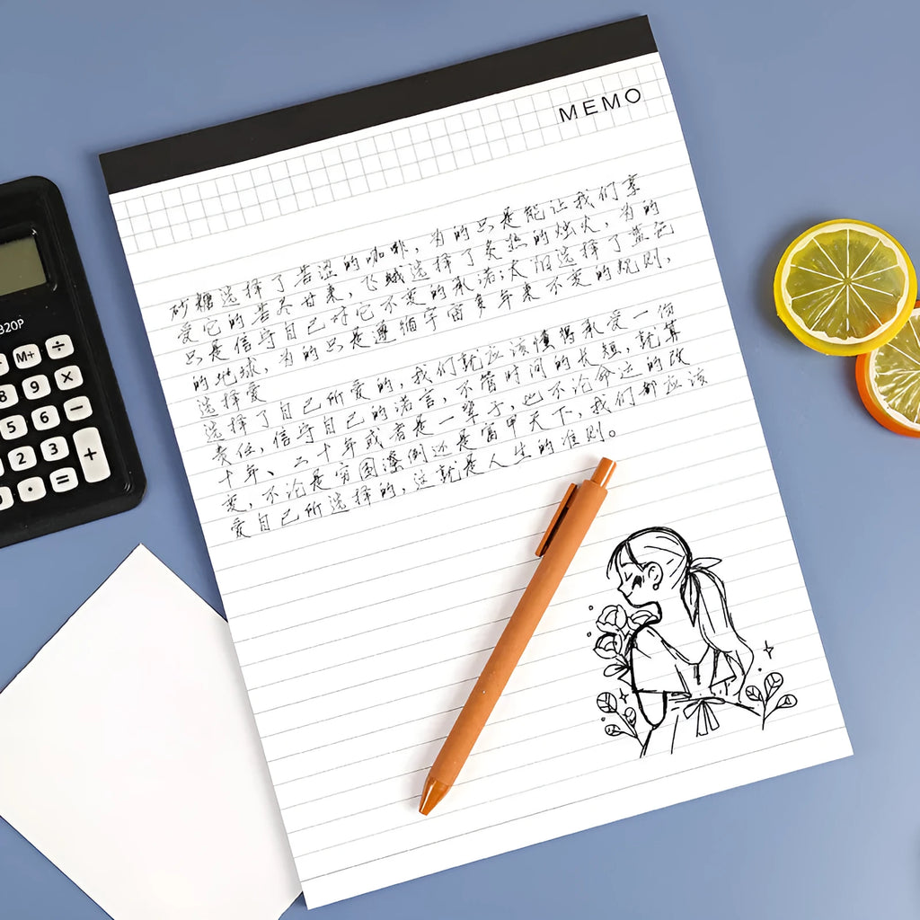 A4 tearable meeting minutes notebook with ivory white grid paper and wireless adhesive binding