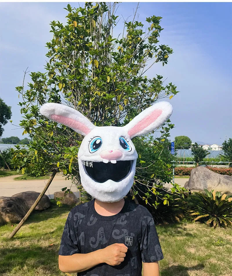 White long-eared rabbit head decorative cover for motorcycle helmet