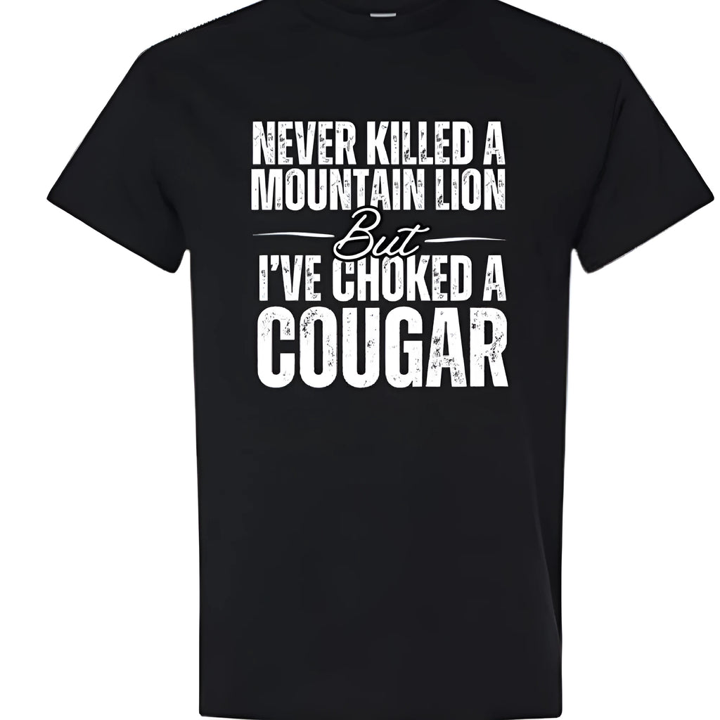 Man wearing a loose fit grey t-shirt with a thin blue and white stripe pattern, round neck, short sleeves.