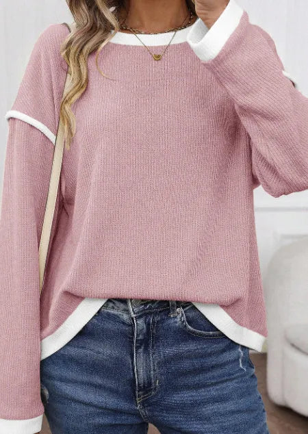 Four Leaf Clover contrast trim knit drop shoulder loose top in polyester elastane fabric