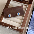 S925 sterling silver oval blue diamond heart-wrapped earrings for women silver colour geometric drop earrings