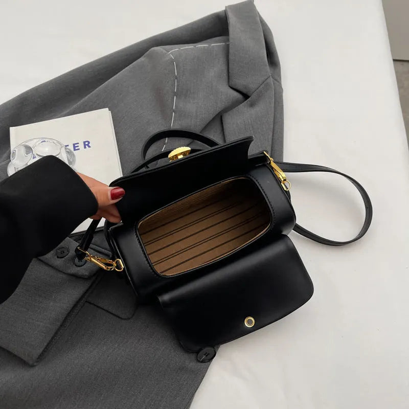 Women's casual shoulder messenger bag in PU leather with decorative stitching, shown in four colour options