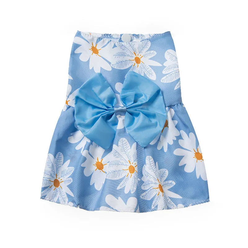 Ultra-thin polyester pet dress with floral butterfly knot decoration in princess style
