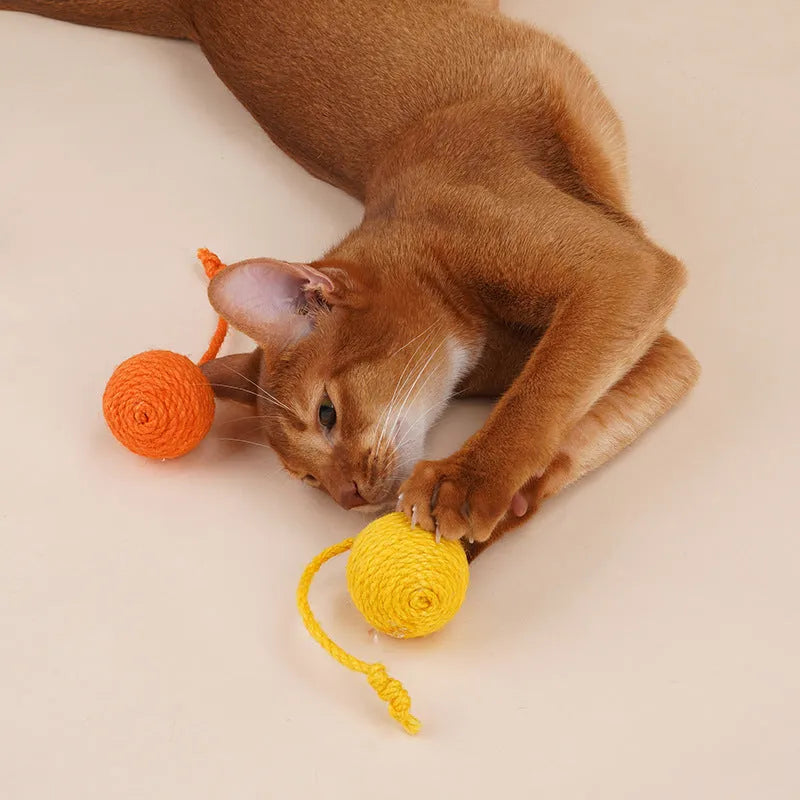 Cat toy set with blue bite-resistant teaser stick and catnip ball on white background