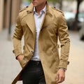 Men's casual mid-length jacket with lapel collar in solid colour with side seam pockets