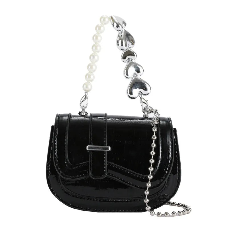 Women's horizontal square mini tote saddle crossbody bag in PU synthetic leather with shoulder strap