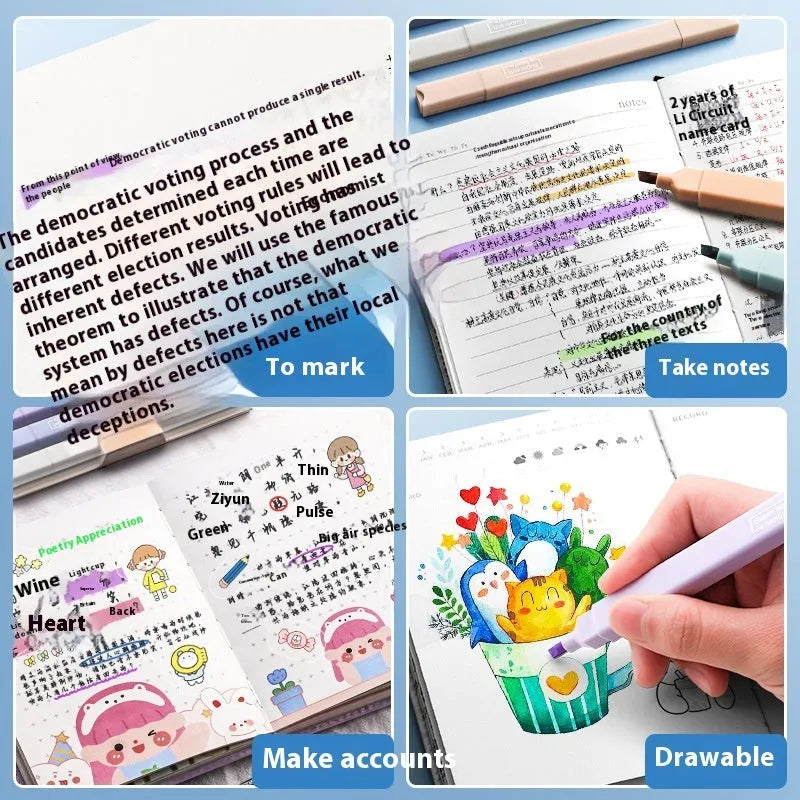 A pack of double-headed fluorescent marker pens showing their two distinct tips, available in mixed colours or themed sets.