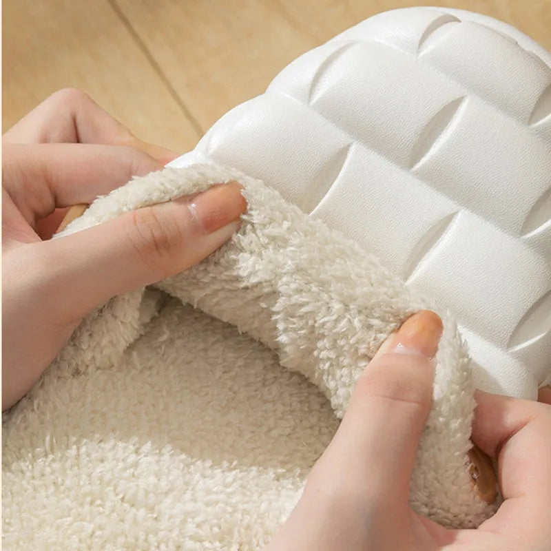 Women's detachable EVA slippers with plush lining in pink, green, yellow or white colours