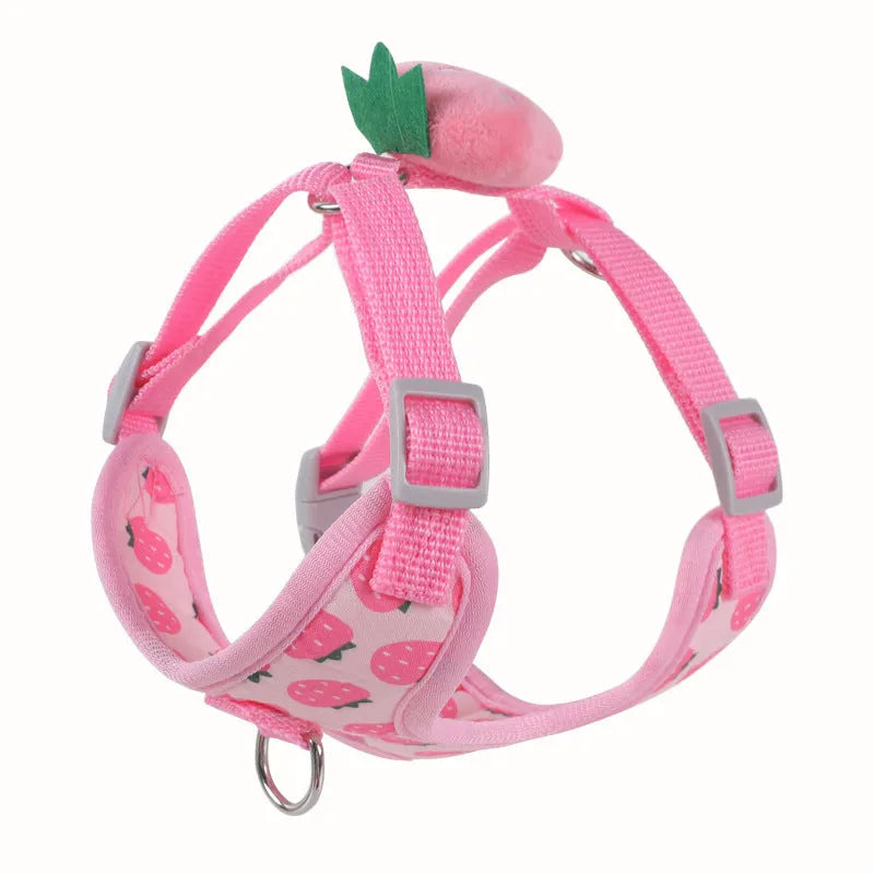 Reflective vest-style small dog harness with chest strap and attached walking rope in carrot colour