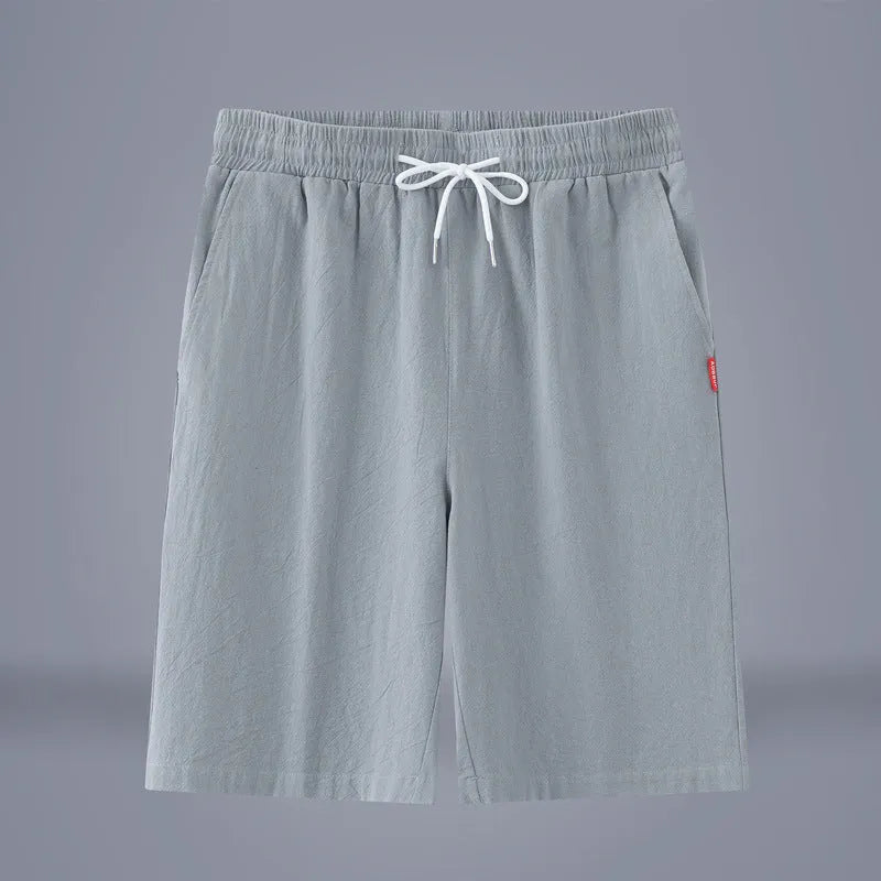 Cotton linen solid colour cropped pants with a drawstring waist in army green.