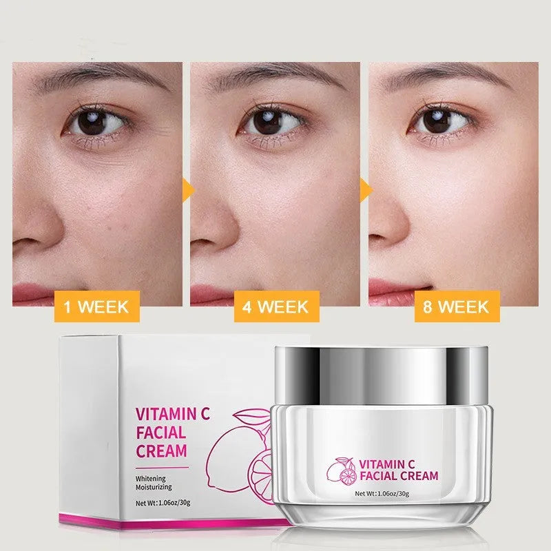 30g Vitamin C face cream in a white 6cm square jar.