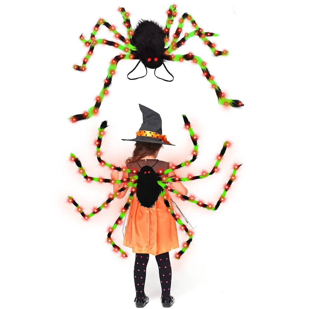 Halloween spider backpack with LED lights and plush sugar bag design in multiple colour variations