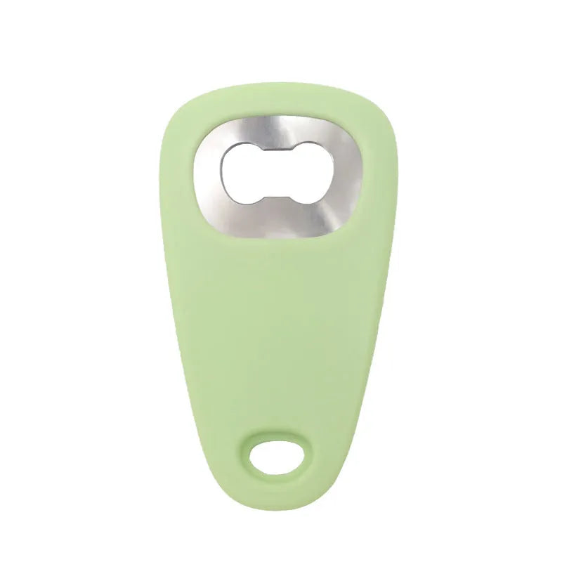 Six-piece kitchen gadget set with slicing knife, peeler, garlic masher, and bottle opener in colour box packaging