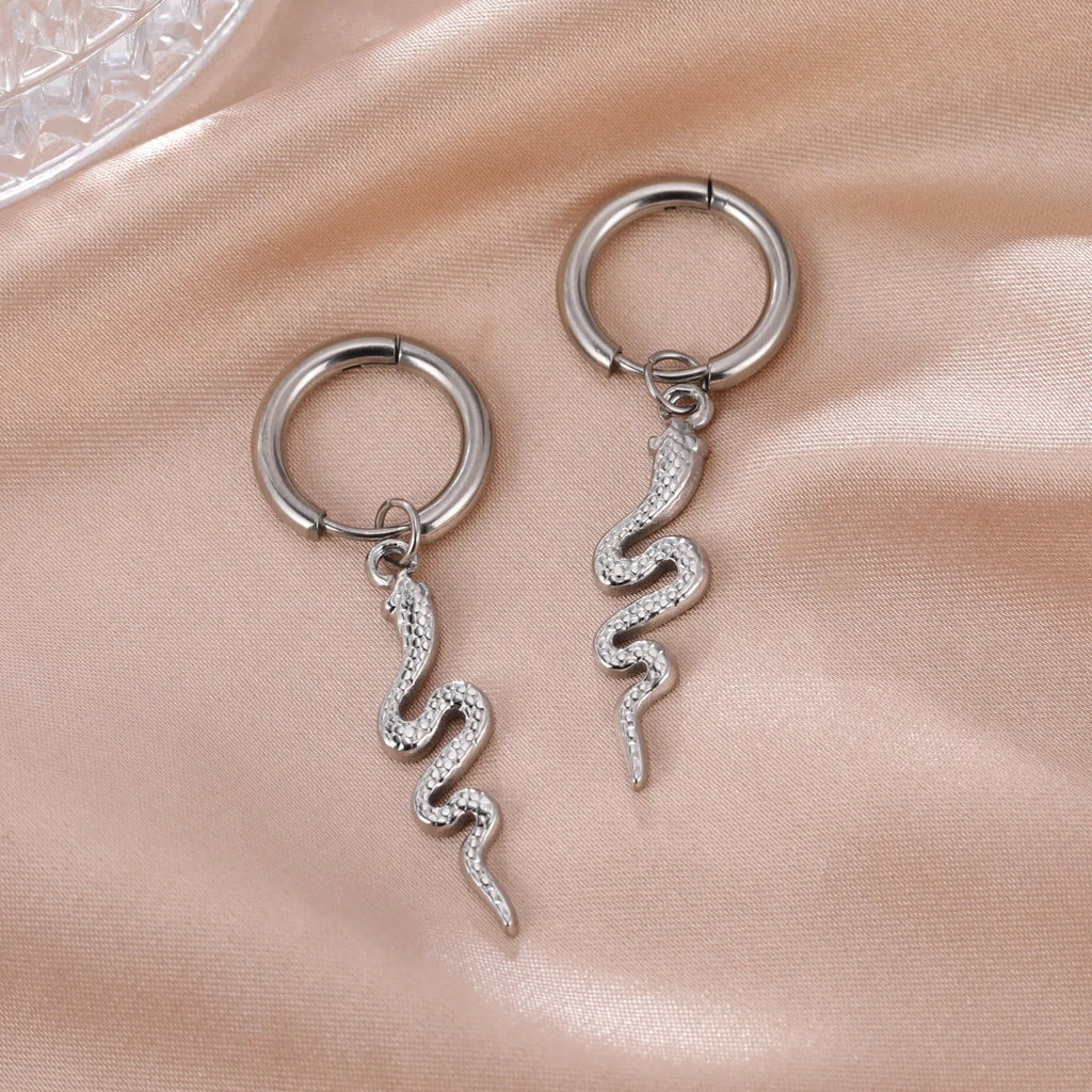 Snake-shaped vintage clip earrings in stainless steel with gold plating