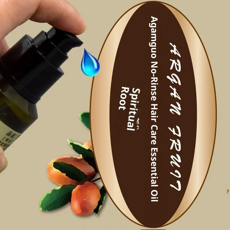 Leave-in hair oil product photo; smooth shiny frizz-resistant treatment for damaged dyed permed hair