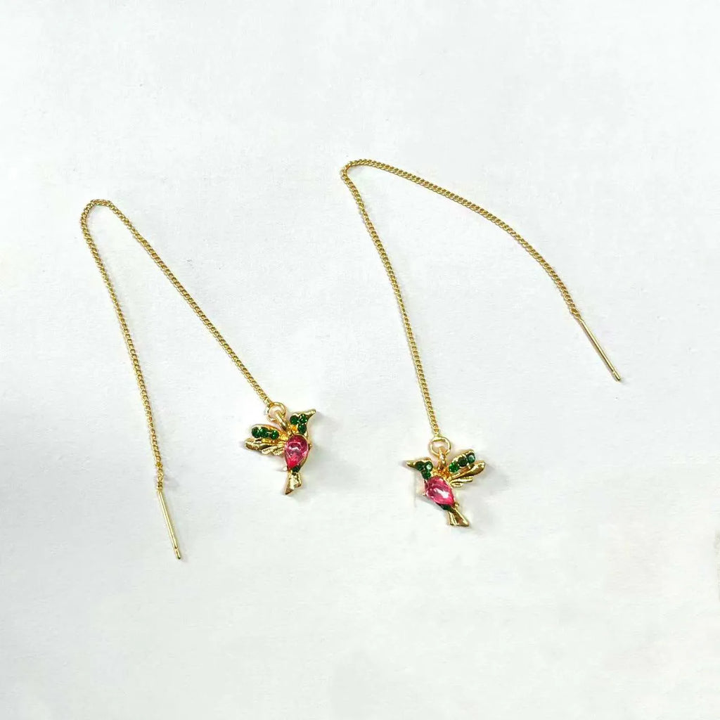 Bird hanging long style earrings for women with mixed zirconium wings in alloy construction