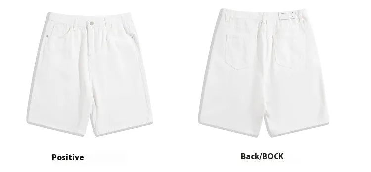Men's solid colour denim shorts with straight-leg cut and five-point styling on mid-waist design