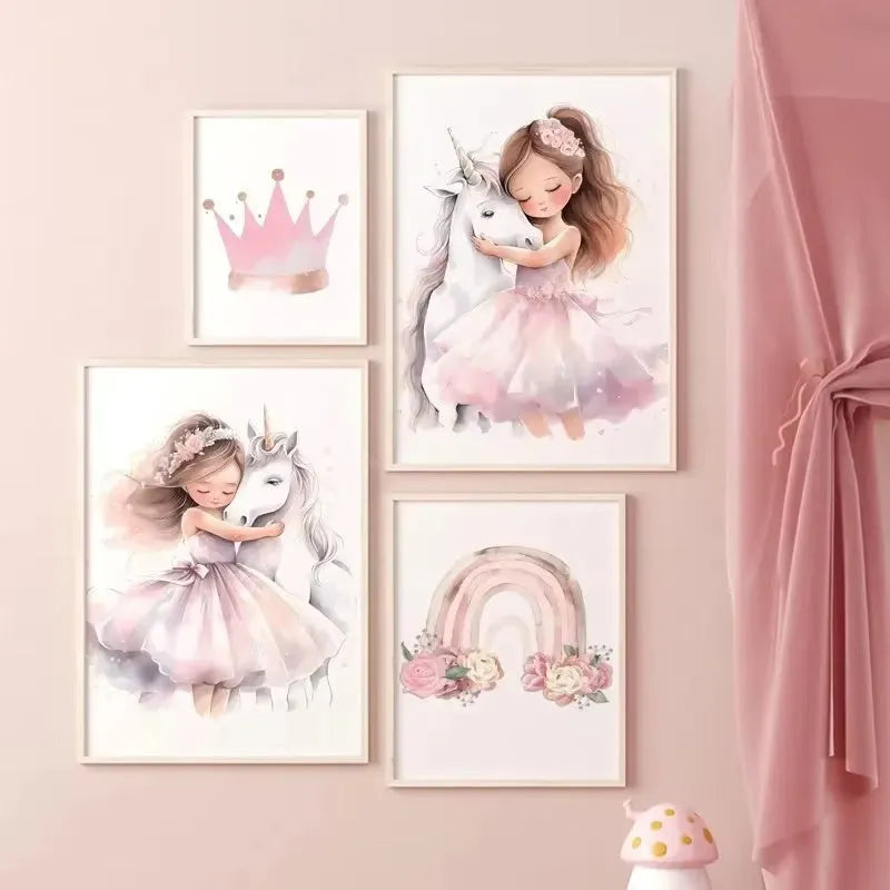 Rainbow castle crown canvas wall painting frameless decor in Nordic style with pattern and size options