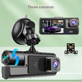WiFi-connected car dash camera with 2.0-inch LCD screen showing front and rear recording capability