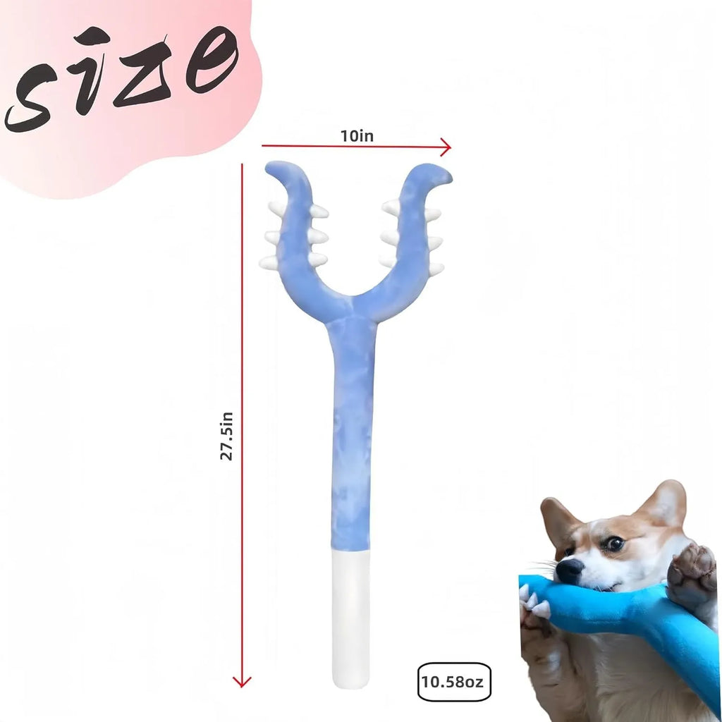 Blue plush cat wand toy with Chikawa cat head on a 70 cm long stick for interactive pet play.