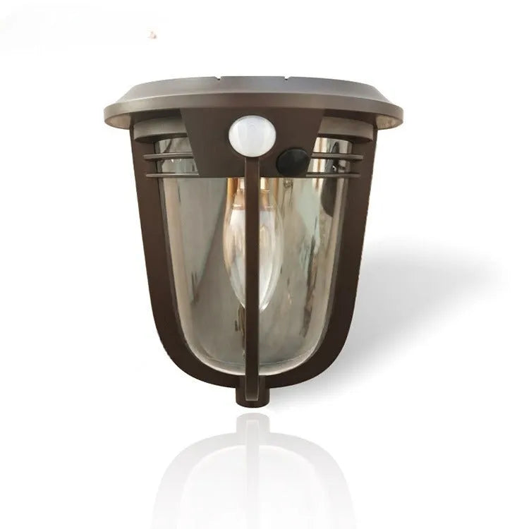 European retro solar wall lamp with IP55 rating for outdoor courtyard lighting, 169*192.2*83mm size, 2 pack