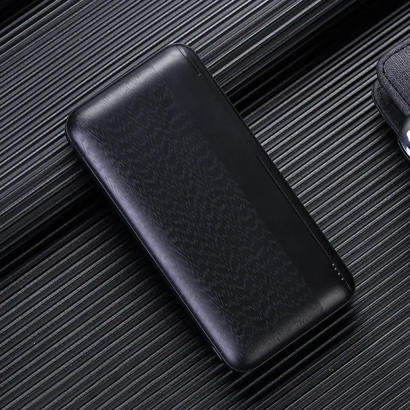 Ultra-thin plastic power bank with light display screen and two U output ports, black colour