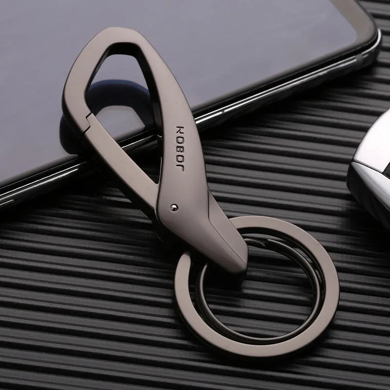 Zinc alloy car key waist hanging double ring keychain in black, chrome, and nickel colours