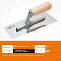 Stainless steel decorative floor and wall putty scraper with wooden handle, shown in three size models.