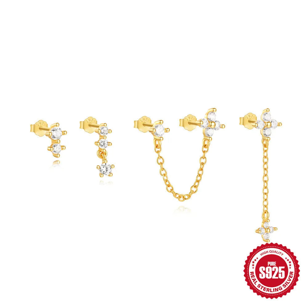 S925 sterling silver clover petal earrings with geometric design and gold electroplating