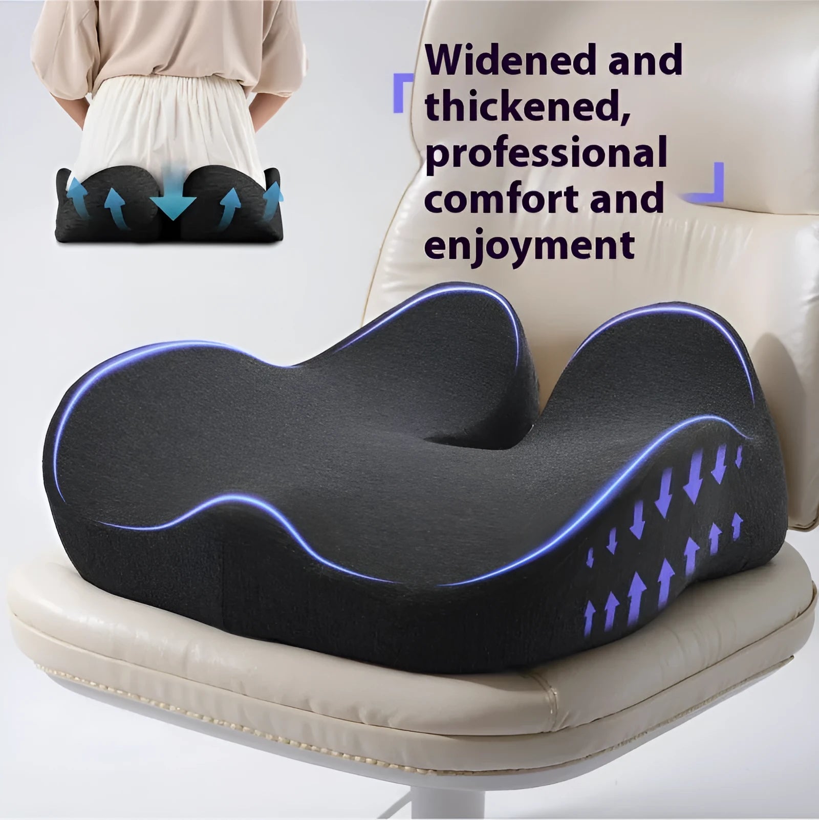 Memory foam office chair cushion in light grey, black or green, 46x43x12cm dimensions