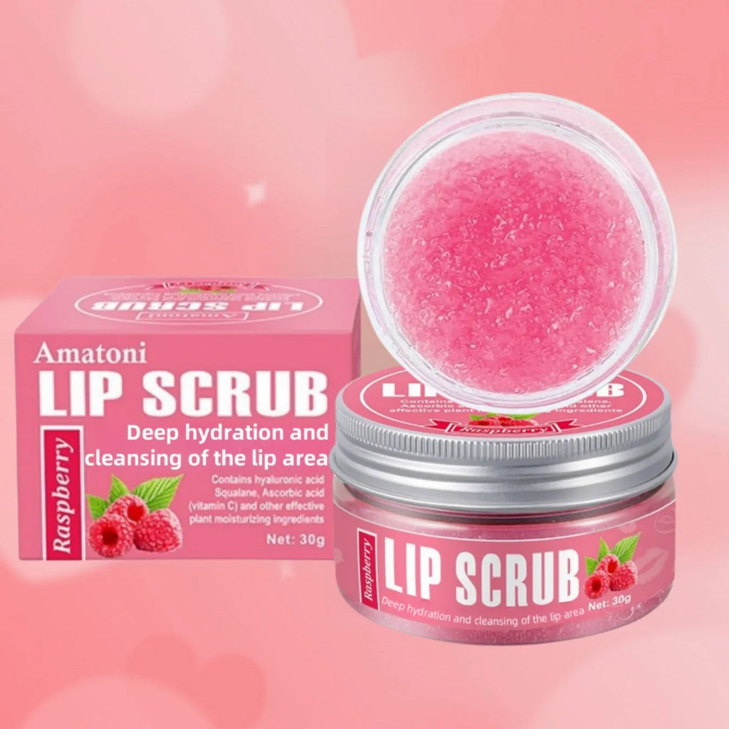 Lip scrub cream jar in fruit flavours: coconut, raspberry, vanilla, watermelon, 30g