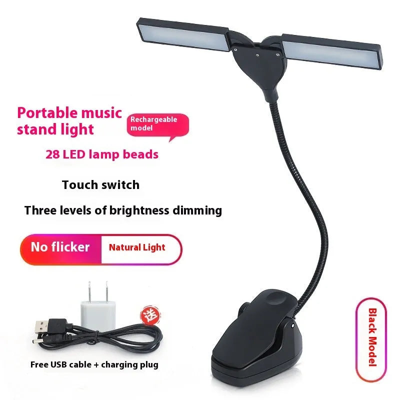 28-LED rechargeable music stand lamp in black colour with USB cable