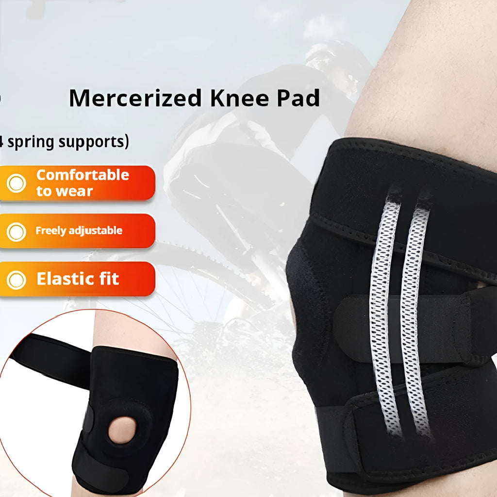 Spring support sports knee pad in nylon mercerised cloth for running, basketball, and cycling, with adjustable spring option