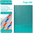Executive A5 business notepad with striped PU leather cover open showing 80g wood-free paper