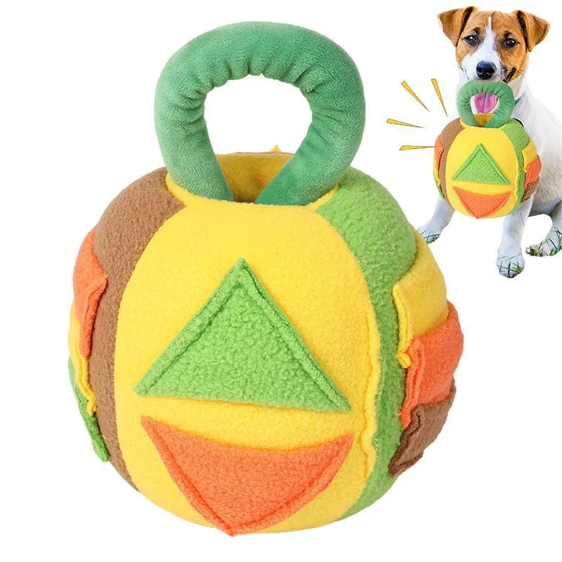 Pink or green polyester squeaky plush ball dog toy with treat pockets for small to medium breeds