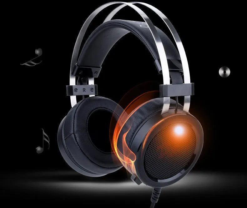Black wired computer gaming headset with 3.5mm jack and 2 metre cable
