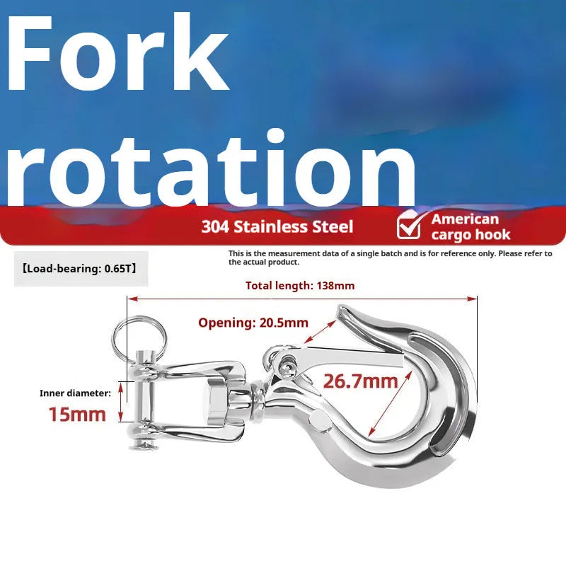 304 stainless steel fork rotating load-bearing hook with directional swivel ring in 150kg to 1500kg capacities
