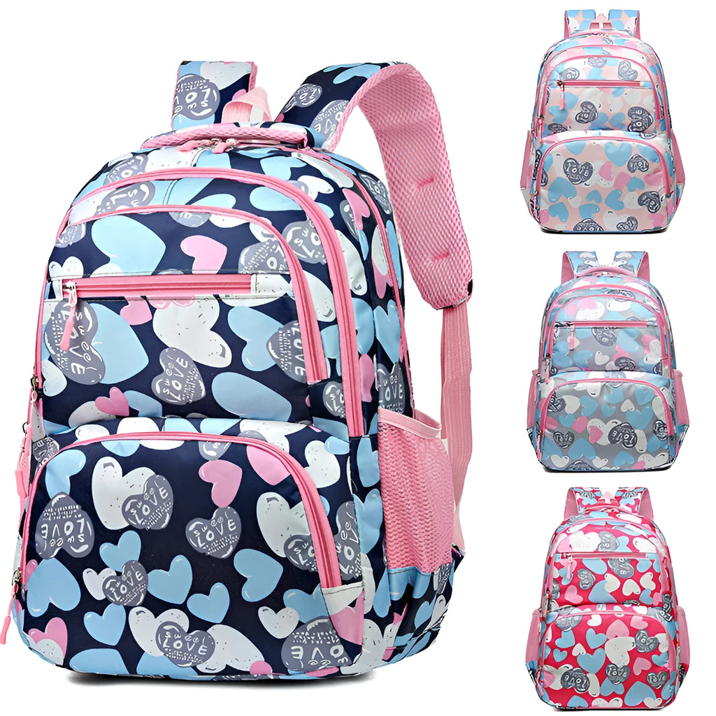 Large blue student backpack with air pillow belts on the back straps.