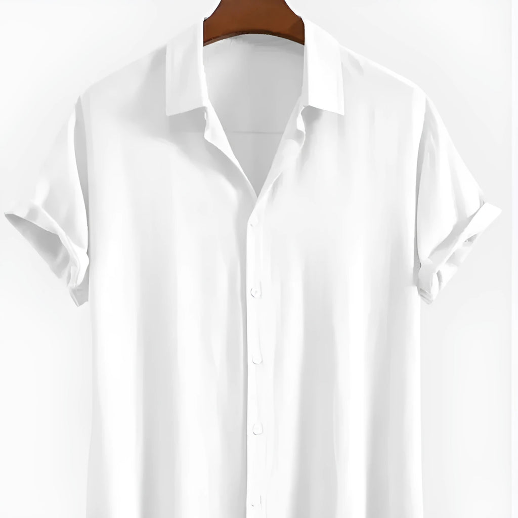 Men's loose fit polyester cardigan in solid colour with short sleeves