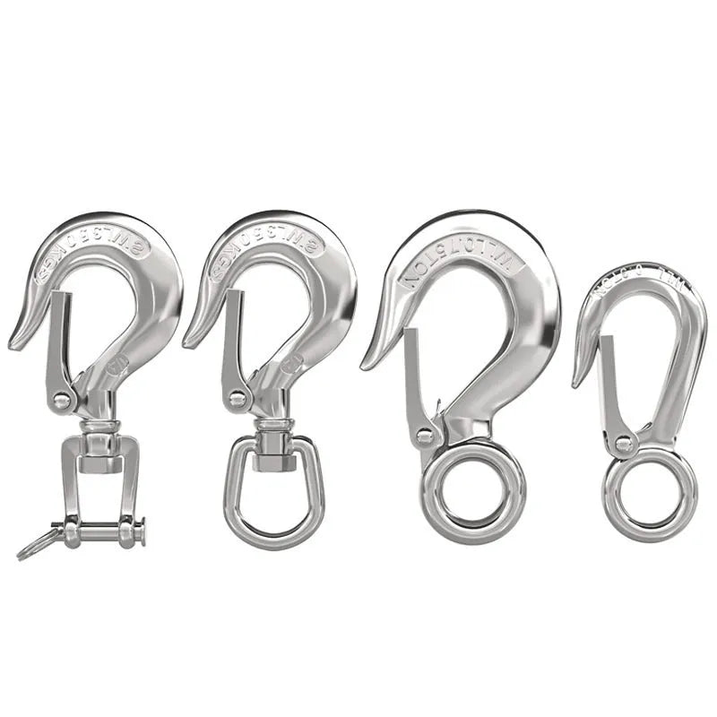 304 stainless steel fork rotating load-bearing hook with directional swivel ring in 150kg to 1500kg capacities