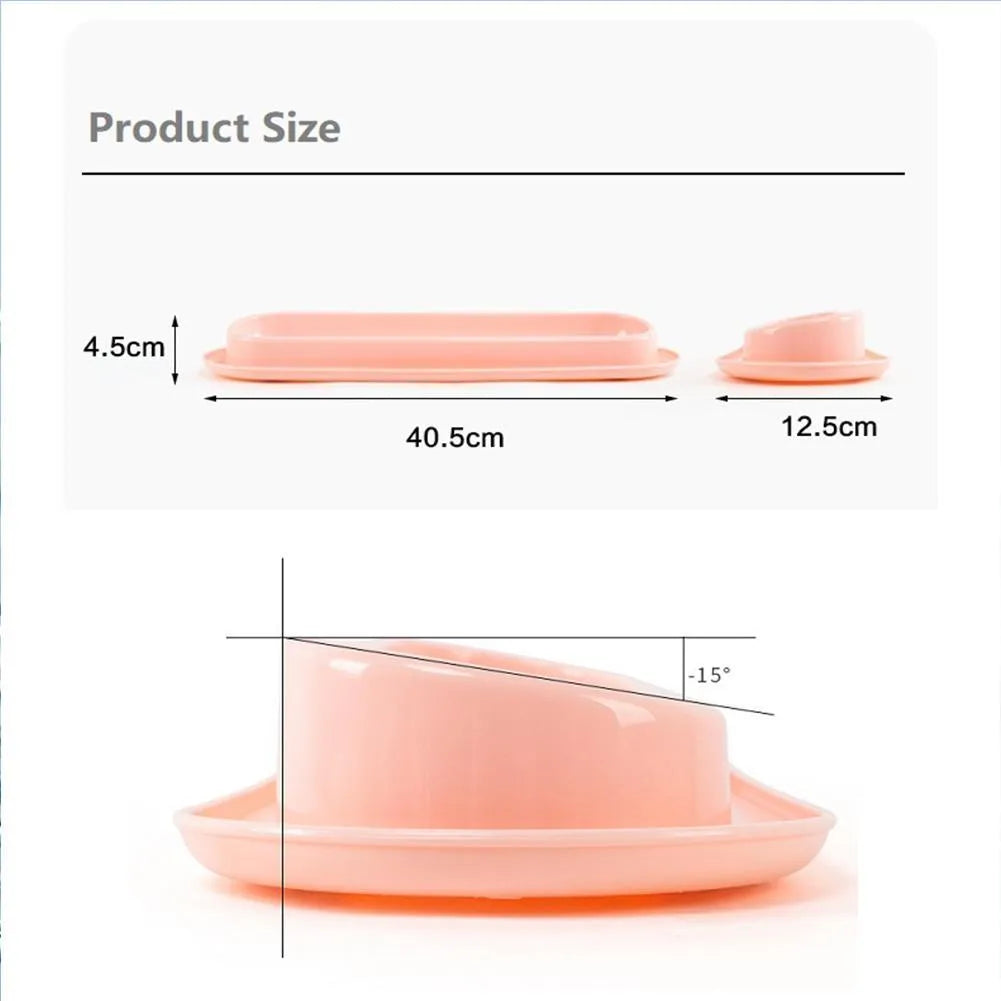 Green, pink and yellow leakproof pet food and water bowls for dogs and cats.