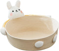 Woven cotton rope cat bed with integrated scratch board in bear design