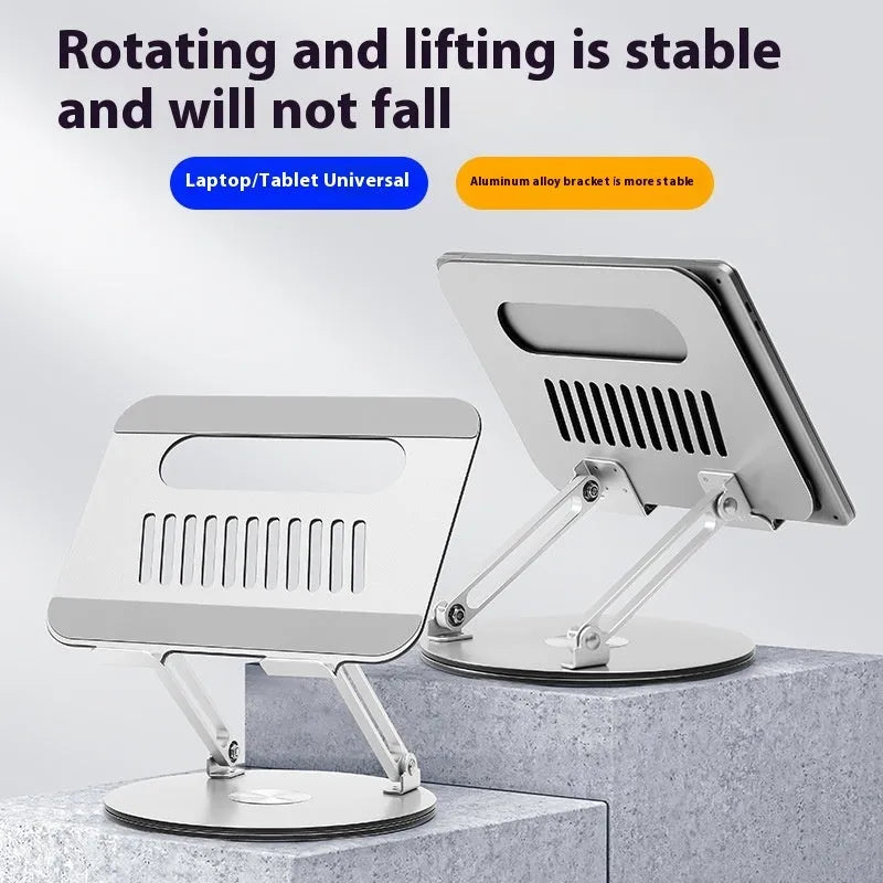 Silver aluminium alloy laptop stand with rotatable height-adjustable design