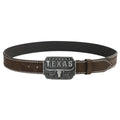 Brown PU leather belt with alloy cow head buckle, 120cm length, western retro style