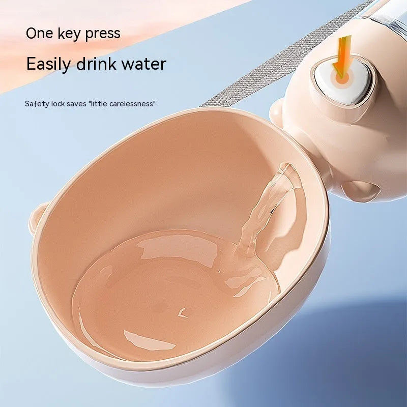 Portable dog water bottle with integrated food container for outdoor travel with pets