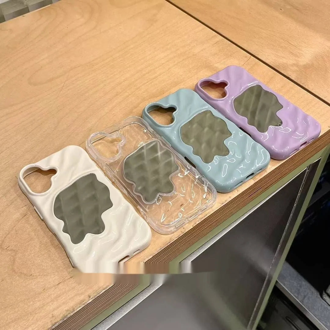 Simple phone case with water ripple mirror finish in beige colour for iPhone 14 Pro Max