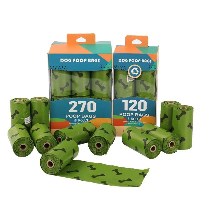 Military green degradable dog poop bags with black bone print, 23x33cm size