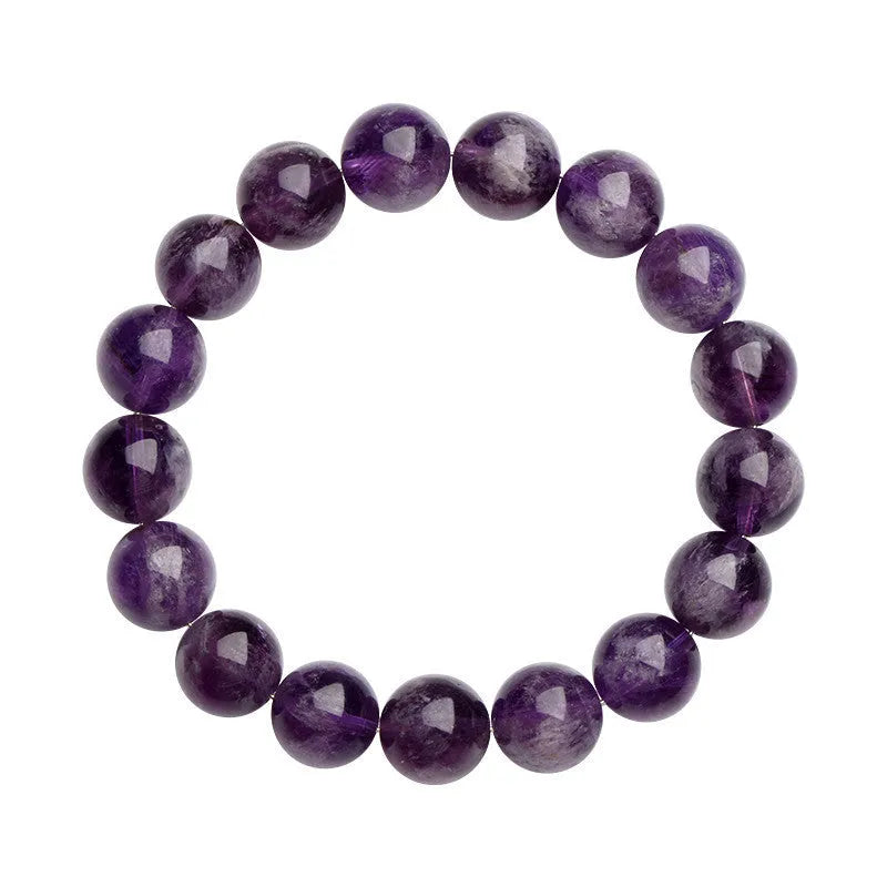 Natural feather amethyst crystal bracelet in snow mountain purple with scattered beads and ruyi geometry.